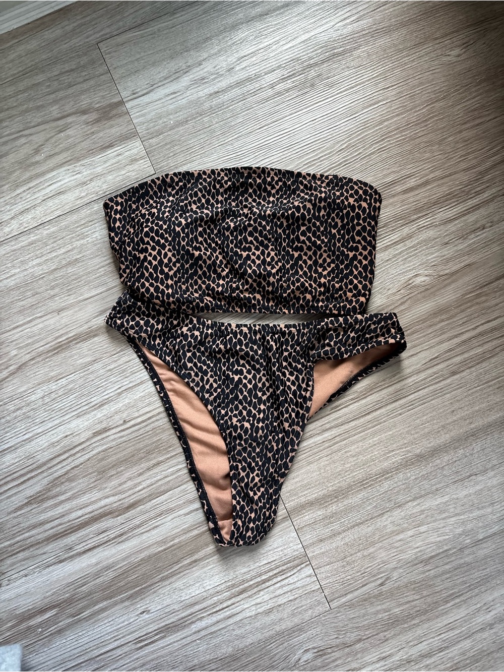 Women's Leopard Print Bandeau Bikini Set in Brown